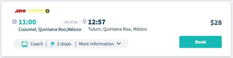 ferry and ado bus from cozumel to tulum